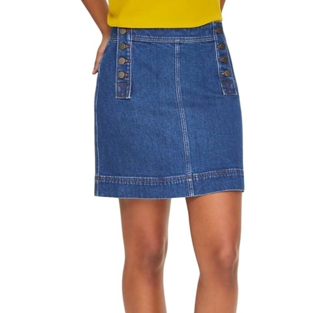 Loft Dark Wash Denim Sailor Mini Skirt Size 4‎ Button Detail NWT $60